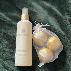 Zents Unzented Body Oil with 3 unzented bath bombs